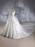 V-neck Lace Chapel Train Wedding Dress With Beading