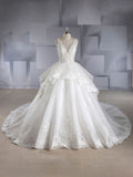 V-neck Lace Chapel Train Wedding Dress With Beading