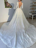 V-neck Satin Court Train Wedding Dress for Ball Gown