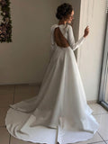 V-neck Satin Court Train Wedding Dress with Pockets for Ball Gown