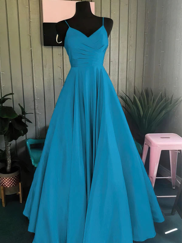 V-neck Satin Floor-length Ruffles Prom Dresses - Ball Gown Style