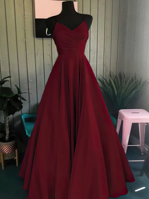 V-neck Satin Floor-length Ruffles Prom Dresses - Ball Gown Style