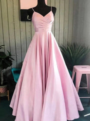 V-neck Satin Floor-length Ruffles Prom Dresses - Ball Gown Style