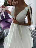 V-neck Satin Sweep Train Ball Gown Wedding Dress With Bow