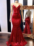 V-neck Sequined Trumpet/Mermaid Prom Dress with Sweep Train