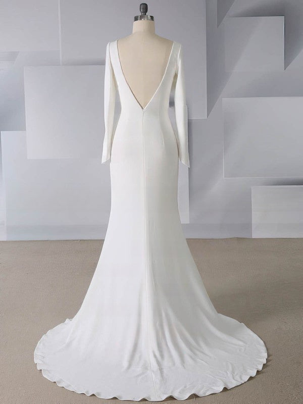 V-neck Stretch Crepe Trumpet/Mermaid Wedding Dress with Split Front and Sweep Train