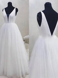 V-neck Tulle Ball Gown Floor-length Wedding Dress