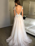 V-neck Tulle Ball Gown Wedding Dress with Split Front and Sweep Train