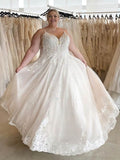 V-neck Tulle Court Train Wedding Dress with Appliques Lace for a Ball Gown Look