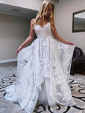 V-neck Tulle Wedding Dress with Appliques Lace - Ball Gown Sweep Train