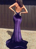 Velvet Halter Trumpet/Mermaid Prom Dresses with Sweep Train